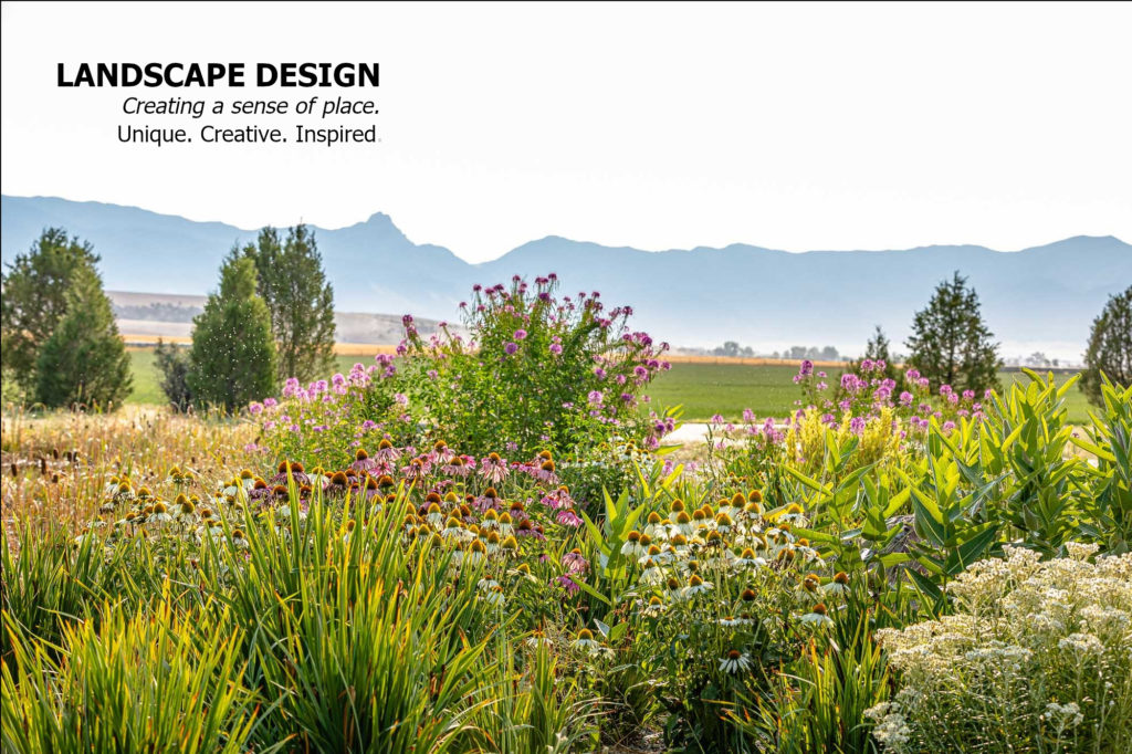 Photo of natural plantings with text: Landscape Design - Creating a sense of place.